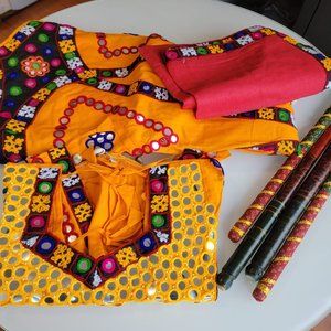 Indian dandiya choli - handmade embroidery + dandiya sticks